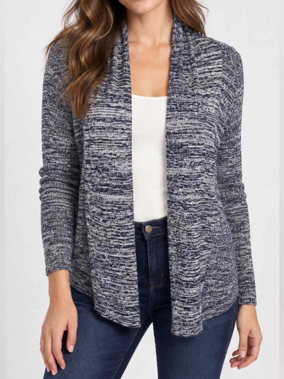 Banana Republic Navy White Marled Open Front Cardigan Sweater Small